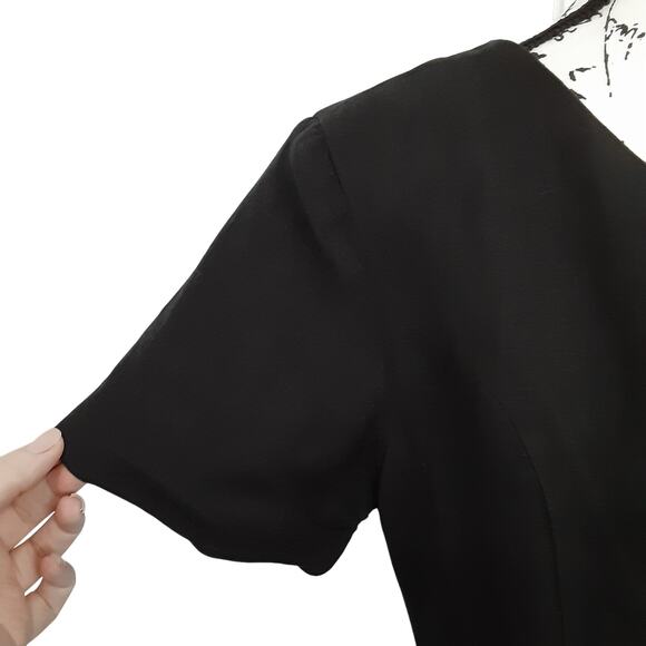 Vintage 80s Black Sheath Dress Linen Blend Maxi Dress Womens 12P Choir Orchestra - Picture 4 of 11